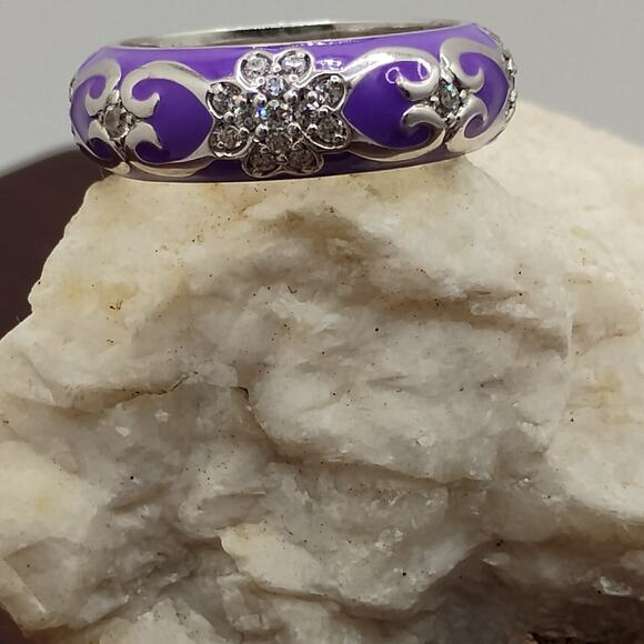 Hidalgo Purple Enamel Sterling Silver Ring sz 7 - Picture 1 of 6